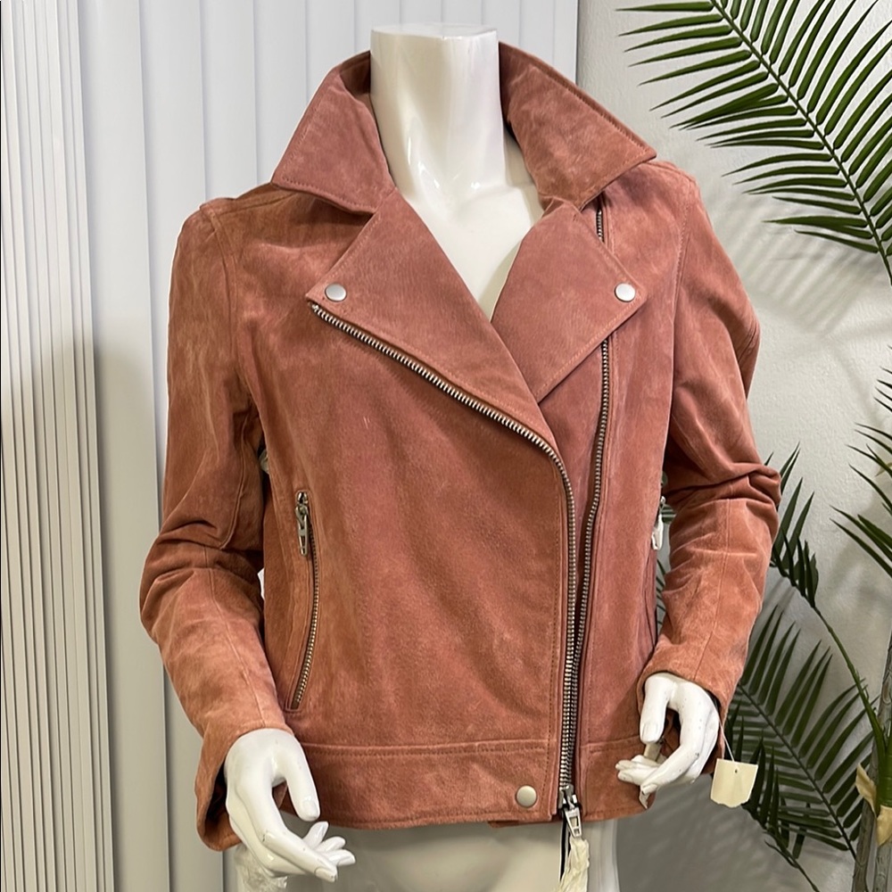 💯 Leather Blank NYC Pink Leather Moto Jacket Asymmetrical Zipper